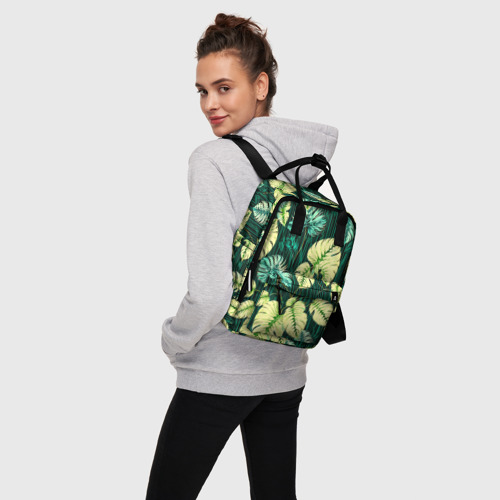 Женский рюкзак 3D с принтом Листья узор тропический, вид сбоку #3