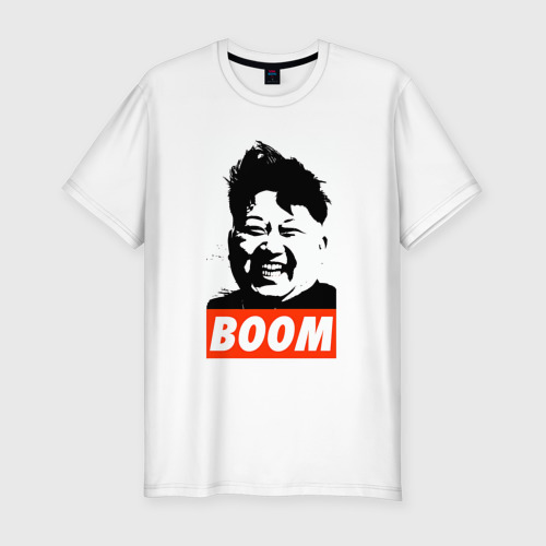 Мужская футболка хлопок Slim с принтом Boom Ким Чен Ын, вид спереди #2