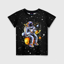 Детская футболка 3D Космонавт на рыбалке - неон