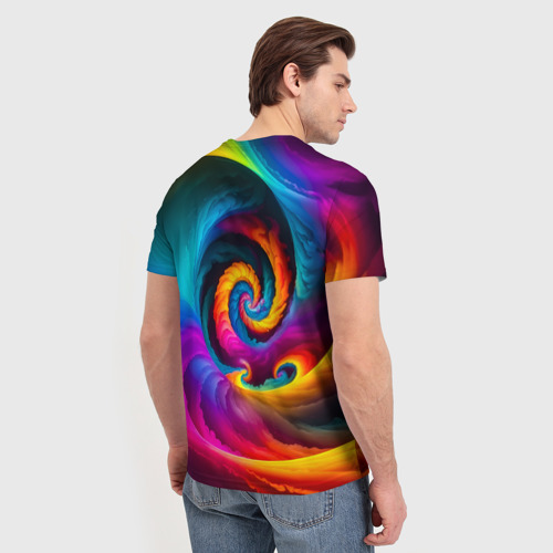 Мужская футболка 3D с принтом Радужная воронка, вид сзади #2