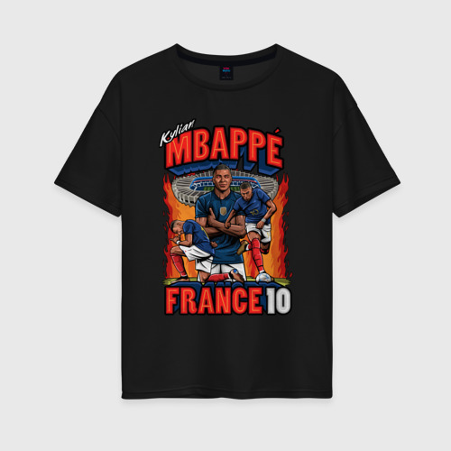 Женская футболка хлопок Oversize с принтом Килиан Мбаппе Франция 10, вид спереди #2