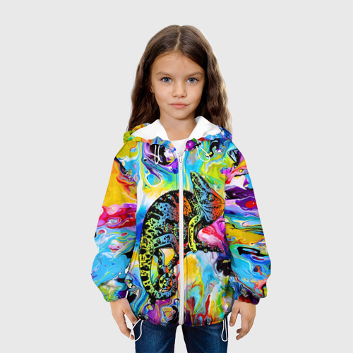 Детская куртка 3D Маскировка хамелеона на фоне ярких красок, цвет белый - фото 4