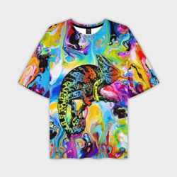 Мужская футболка oversize 3D Маскировка хамелеона на фоне ярких красок