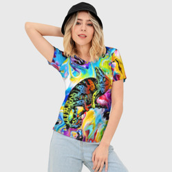 Женская футболка 3D Slim Маскировка хамелеона на фоне ярких красок - фото 2