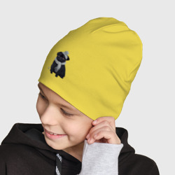 Шапка с принтом Лучший друг - мопс черный для ребенка, вид на модели спереди №3. Цвет основы: желтый