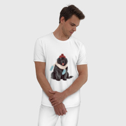Пижама с принтом Лучший друг — ньюфаундленд черный для мужчины, вид на модели спереди №2. Цвет основы: белый