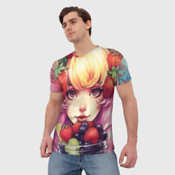 Мужская футболка 3D Блондинка с ягодами - фото 2