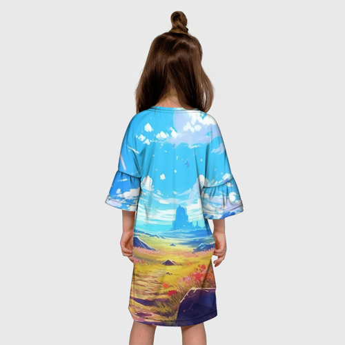 Детское платье 3D с принтом Девушка с синими волосами держит мороженое, вид сзади #2