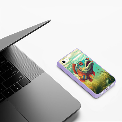 Чехол для iPhone 5/5S матовый Рыбка карп в воде, цвет светло-сиреневый - фото 5