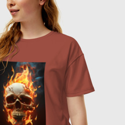 Женская футболка хлопок Oversize Череп в огне - нейросеть - фото 2