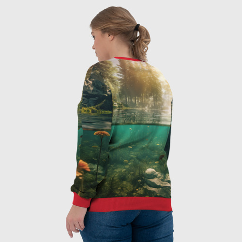 Женский свитшот 3D с принтом Карп в озере, вид сзади #2