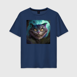 Женская футболка хлопок Oversize Чеширский кот нарисован нейросетью