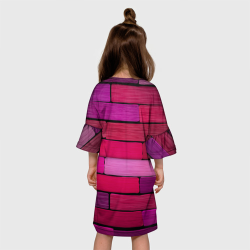 Детское платье 3D с принтом Малиновые кирпичики, вид сзади #2