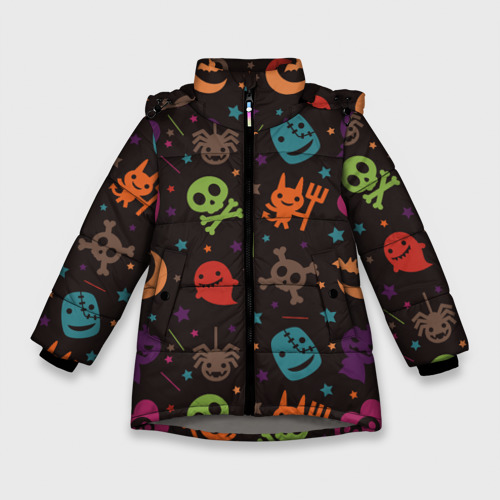 Зимняя куртка для девочек 3D с принтом Весёлый хэллоуин, вид спереди #2