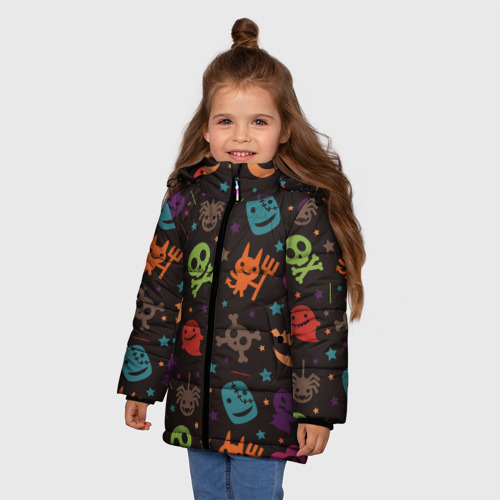 Зимняя куртка для девочек 3D с принтом Весёлый хэллоуин, фото на моделе #1