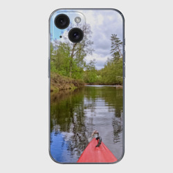 Чехол для iPhone 15 силиконовый с защитой камеры Красная байдарка