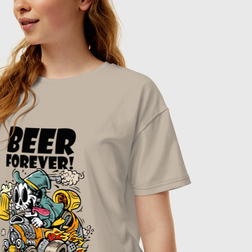 Женская футболка хлопок Oversize Beer forever - motto, цвет миндальный - фото 3