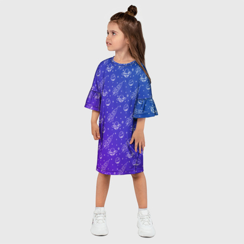 Детское платье 3D Ракеты и планеты, цвет 3D печать - фото 3
