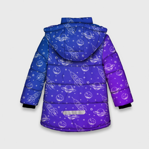 Зимняя куртка для девочек 3D Ракеты и планеты, цвет черный - фото 2