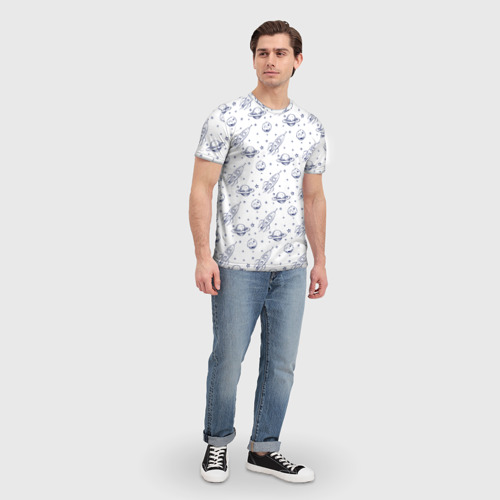 Мужская футболка 3D с принтом Ракеты и астероиды, вид сбоку #3