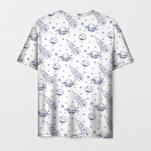 Мужская футболка 3D с принтом Ракеты и астероиды, вид сзади #1