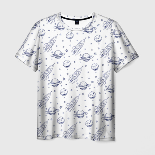 Мужская футболка 3D с принтом Ракеты и астероиды, вид спереди #2