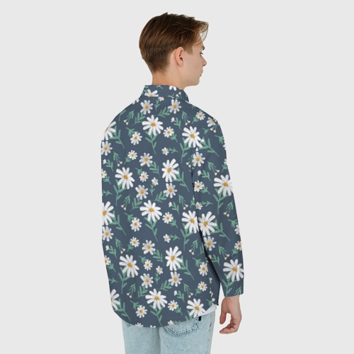 Мужская рубашка oversize 3D с принтом Паттерн с ромашками, вид сзади #2