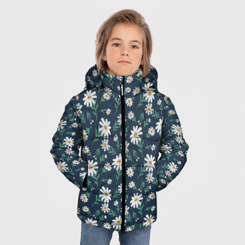 Зимняя куртка для мальчиков 3D с принтом Паттерн с ромашками, фото на моделе #1