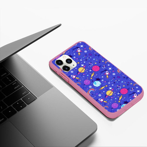 Чехол для iPhone 11 Pro Max матовый Планеты и кометы, цвет малиновый - фото 5
