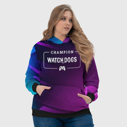 Женская толстовка 3D Watch Dogs gaming champion: рамка с лого и джойстиком на неоновом фоне, цвет 3D печать - фото 6