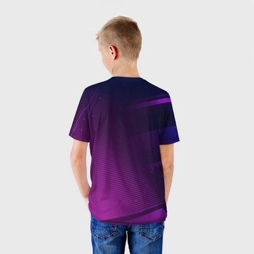 Детская футболка 3D с принтом Watch Dogs gaming champion: рамка с лого и джойстиком на неоновом фоне, вид сзади #2