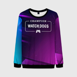 Мужской свитшот 3D Watch Dogs gaming champion: рамка с лого и джойстиком на неоновом фоне