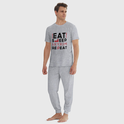 Мужская пижама хлопок с принтом Надпись: eat sleep Skyrim repeat, вид сбоку #3