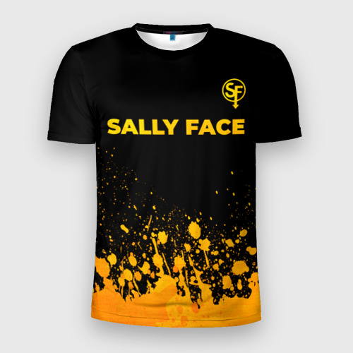 Мужская футболка 3D Slim с принтом Sally Face - gold gradient: символ сверху, вид спереди #2