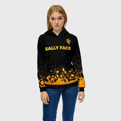 Женская толстовка 3D Sally Face - gold gradient: символ сверху, цвет 3D печать - фото 3