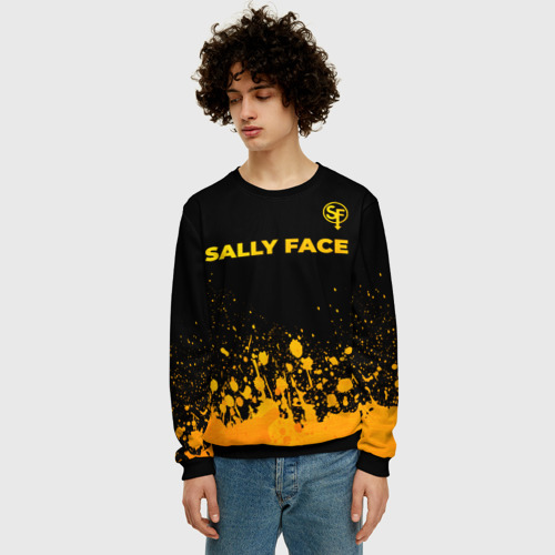 Мужской свитшот 3D Sally Face - gold gradient: символ сверху, цвет черный - фото 3