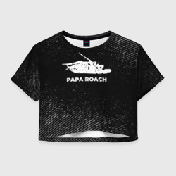 Женская футболка Crop-top 3D Papa Roach с потертостями на темном фоне