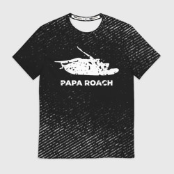 Мужская футболка 3D Papa Roach с потертостями на темном фоне