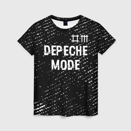 Женская футболка 3D Depeche Mode glitch на темном фоне: символ сверху, цвет 3D печать