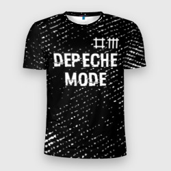 Мужская футболка 3D Slim Depeche Mode glitch на темном фоне: символ сверху