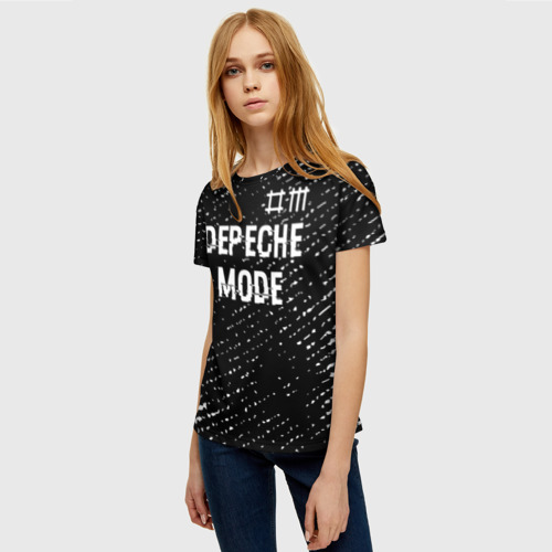 Женская футболка 3D Depeche Mode glitch на темном фоне: символ сверху, цвет 3D печать - фото 3