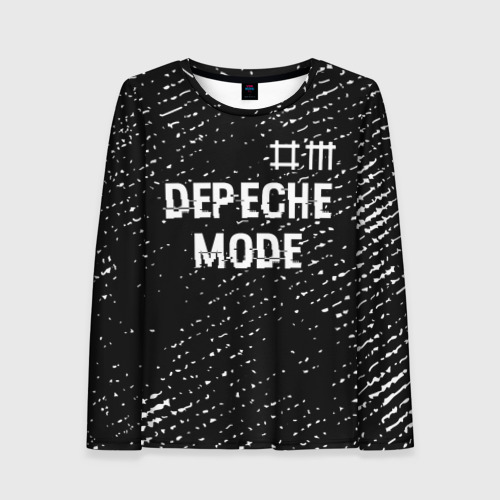 Женский лонгслив 3D с принтом Depeche Mode glitch на темном фоне: символ сверху, вид спереди #2