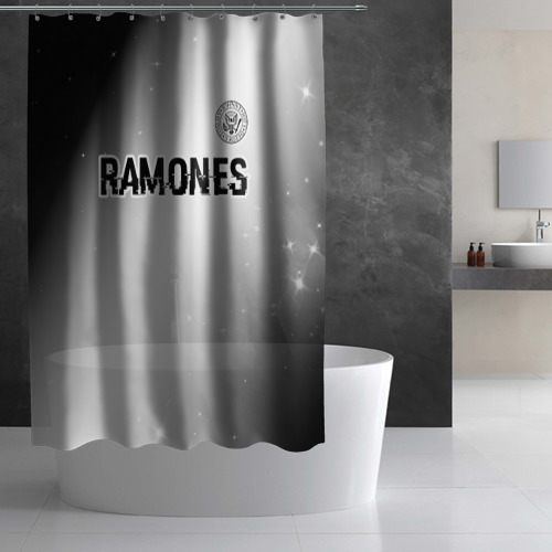 Штора 3D для ванной Ramones glitch на светлом фоне: символ сверху - фото 2