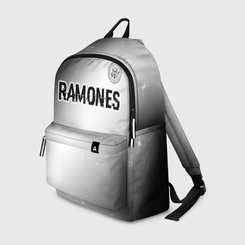 Рюкзак с принтом Ramones glitch на светлом фоне: символ сверху, вид спереди №1
