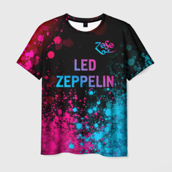 Мужская футболка 3D Led Zeppelin - neon gradient: символ сверху