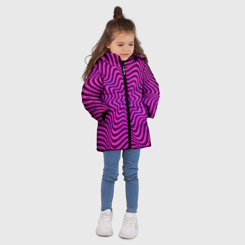 Зимняя куртка для девочек 3D с принтом Абстрактный фиолетовый узор, вид сбоку #3