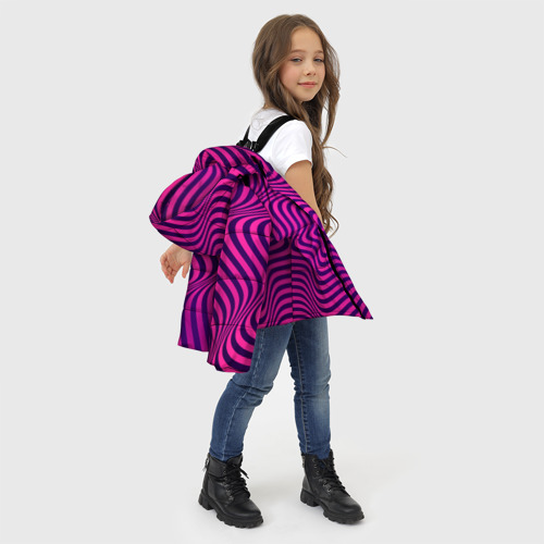 Зимняя куртка для девочек 3D с принтом Абстрактный фиолетовый узор, фото #4