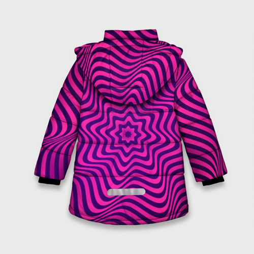 Зимняя куртка для девочек 3D с принтом Абстрактный фиолетовый узор, вид сзади #1