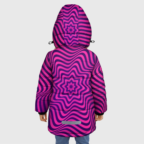 Зимняя куртка для девочек 3D с принтом Абстрактный фиолетовый узор, вид сзади #2
