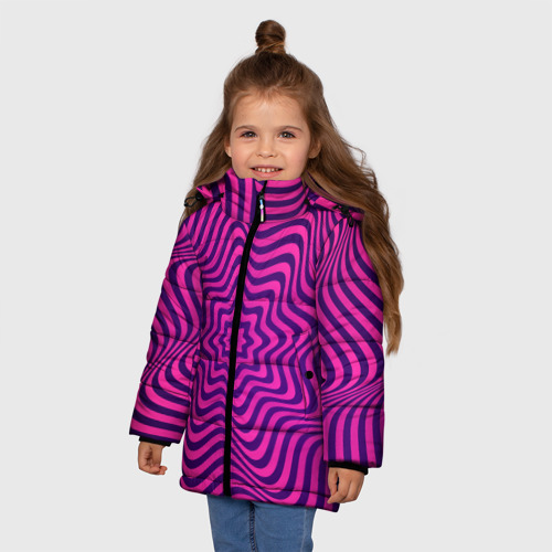 Зимняя куртка для девочек 3D с принтом Абстрактный фиолетовый узор, фото на моделе #1